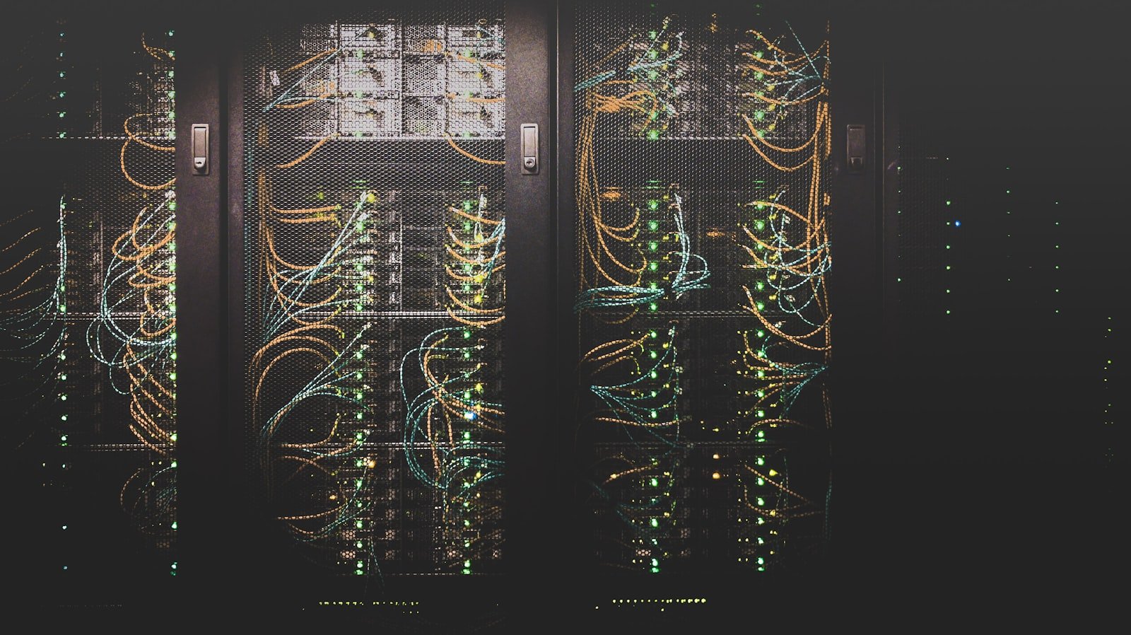 Server room with networking cables, representing website hosting infrastructure for small business